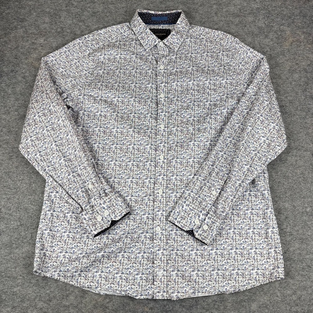 Johnston & Murphy Button Up Shirt Long Sleeve Geometric Cotton Mens Large L